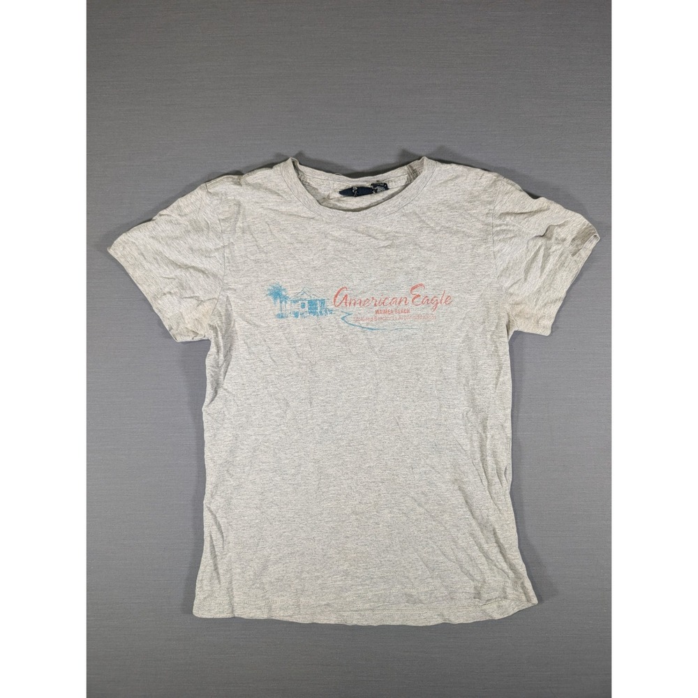 American Eagle Waimea Beach Hawaii Graphic T-Shirt Gray Small Short Sleeve